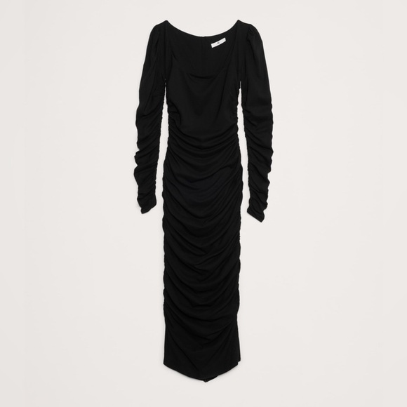 NWT! Banana Republic Black Dot Crepe Ruched Midi Dress - Picture 4 of 4